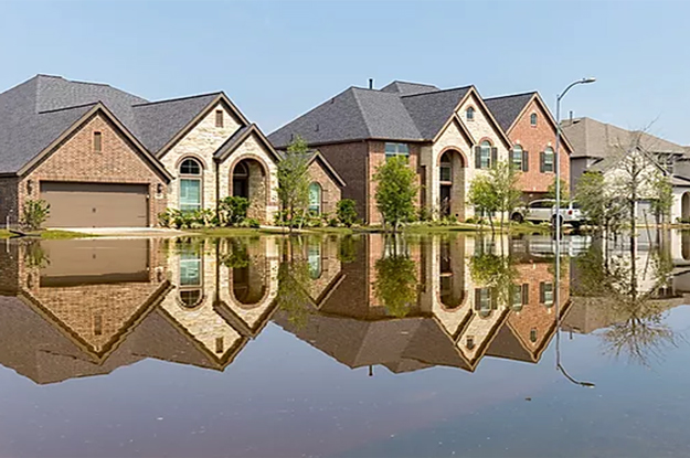 Houses on a flooded street